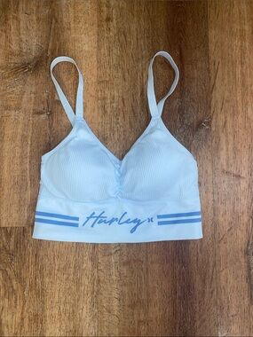 Hurley Pale Blue Ribbed Sports Bralette with Logo Band